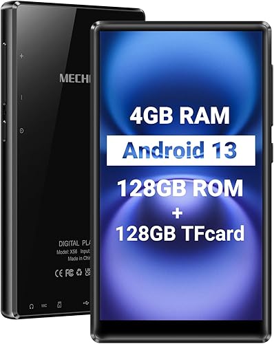 MECHEN Reproductor MP3 WiFi de 256 GB con Bluetooth, Android 13 y transmisión Wi-Fi, pantalla IPS de 5 pulgadas 1080P, audio preinstalado, Tienda