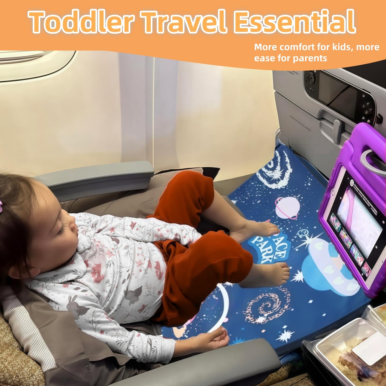 Rdttlv Airplane Seat Extender for Kids?Toddler Travel Bed?Portable Kids Travel Bed, Toddler Travel Essential? Foldable Airplane Crib for Kids (Navy Blue-01)