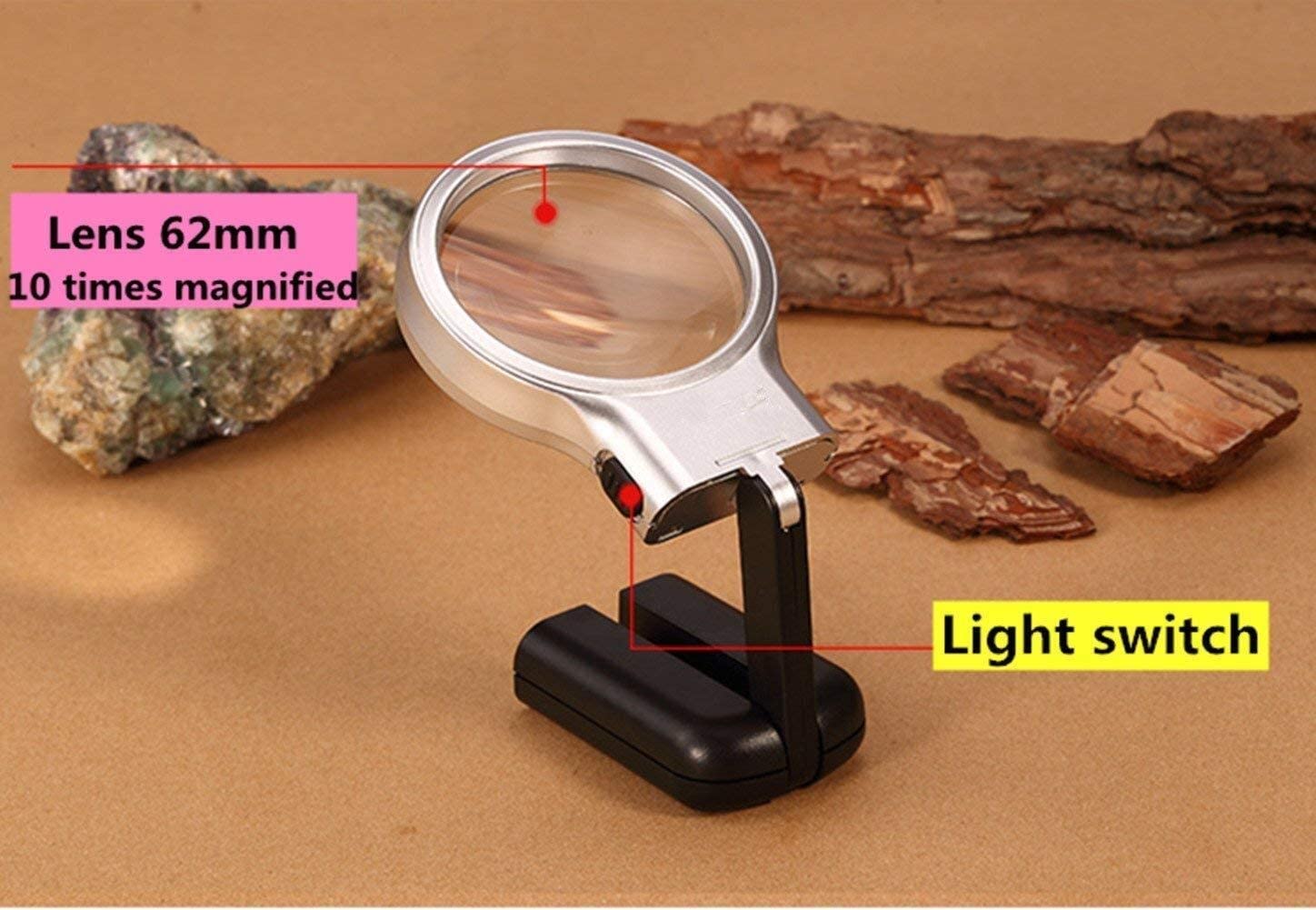Magnifying Glass Handheld Reading Magnifier Vision Assist 3X, Desktop Dual LED Lights, HD Magnifier Lighting Reading Newspaper, Stationery Office Supplies Magnifying Glas