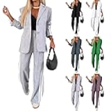 Blazer Sets Women 2 Piece Outfits Fall Winter Oversized Lapel Long Sleeve Jacket Wide Leg Pants Set Business Suits