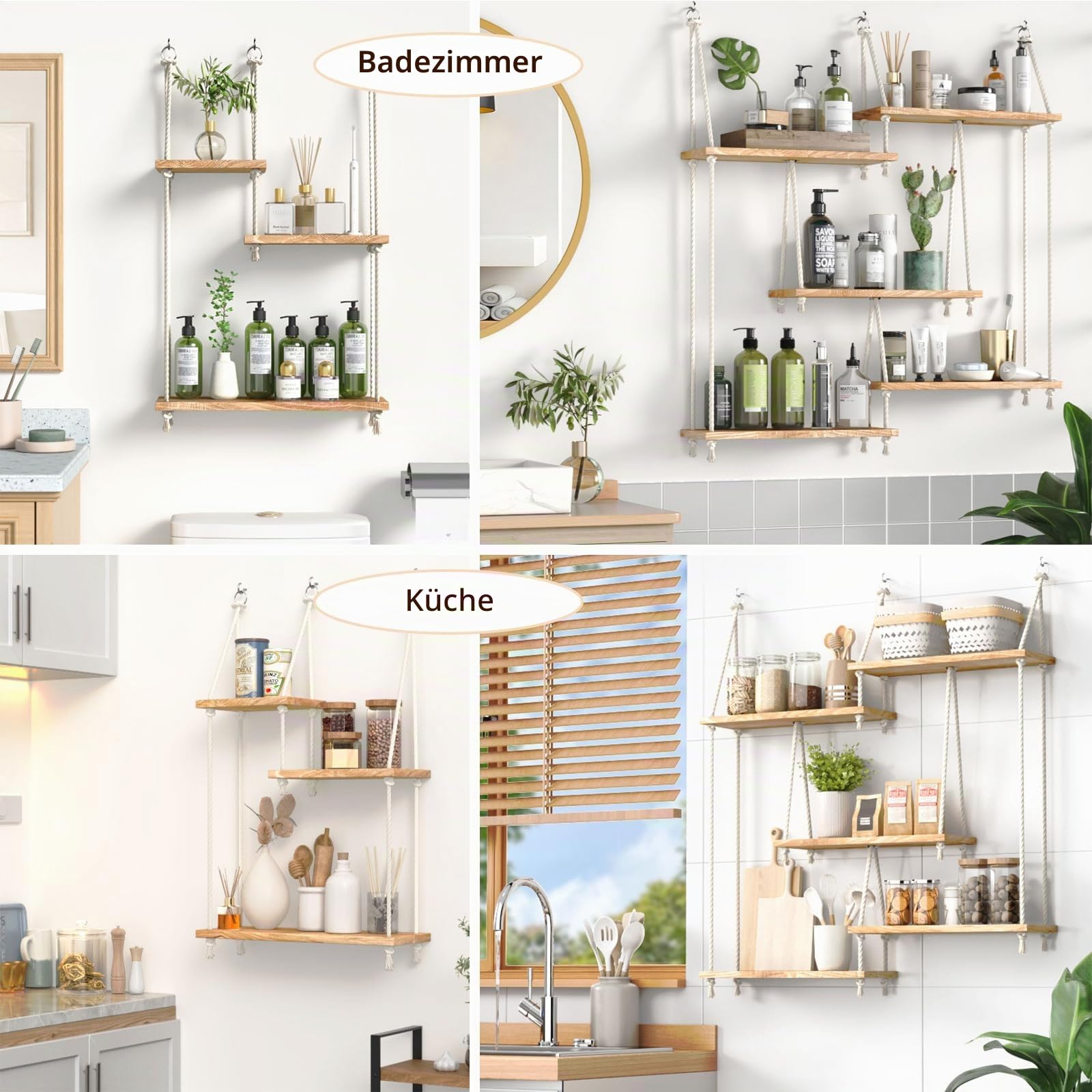5-stufiges Wandregal Holz für Pflanzen,Makramee Wandbehang Regal Wand für die Wand,Boho Deko Schweberegal Handgewebte Treibholz Hängeregal Für Wohnzimmer Schlafzimmer Badezimmer