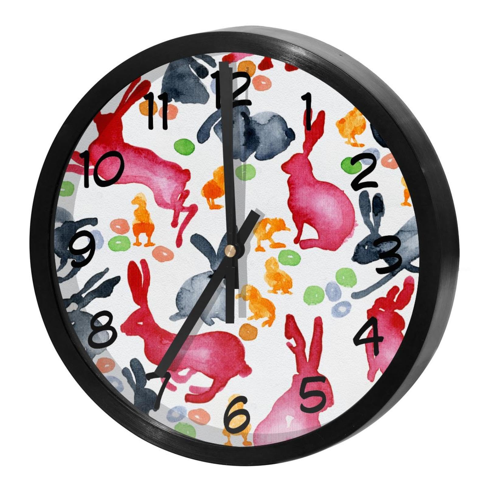Horloge murale ronde lapin de Pâques suspendue pour maison et bureau