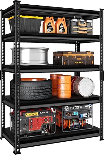Rufokisa Estantería de garaje de 5 niveles resistente, estantería de metal de 72 pulgadas para garaje, capacidad de carga de 2250 libras, estantes y