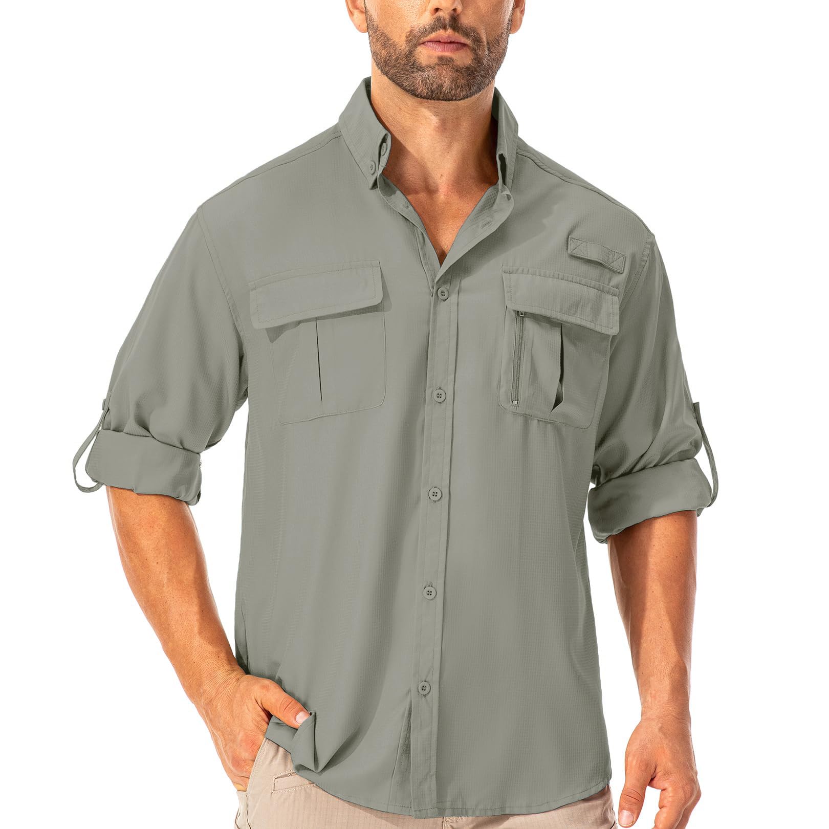Asfixiado Hemd Herren Safari UPF50+ UV Schutz Wanderhemd Herren Langarm Funktionshemd Outdoorhemd Atmungsaktiv Schnelltrocknend Casual Button Down Shirts