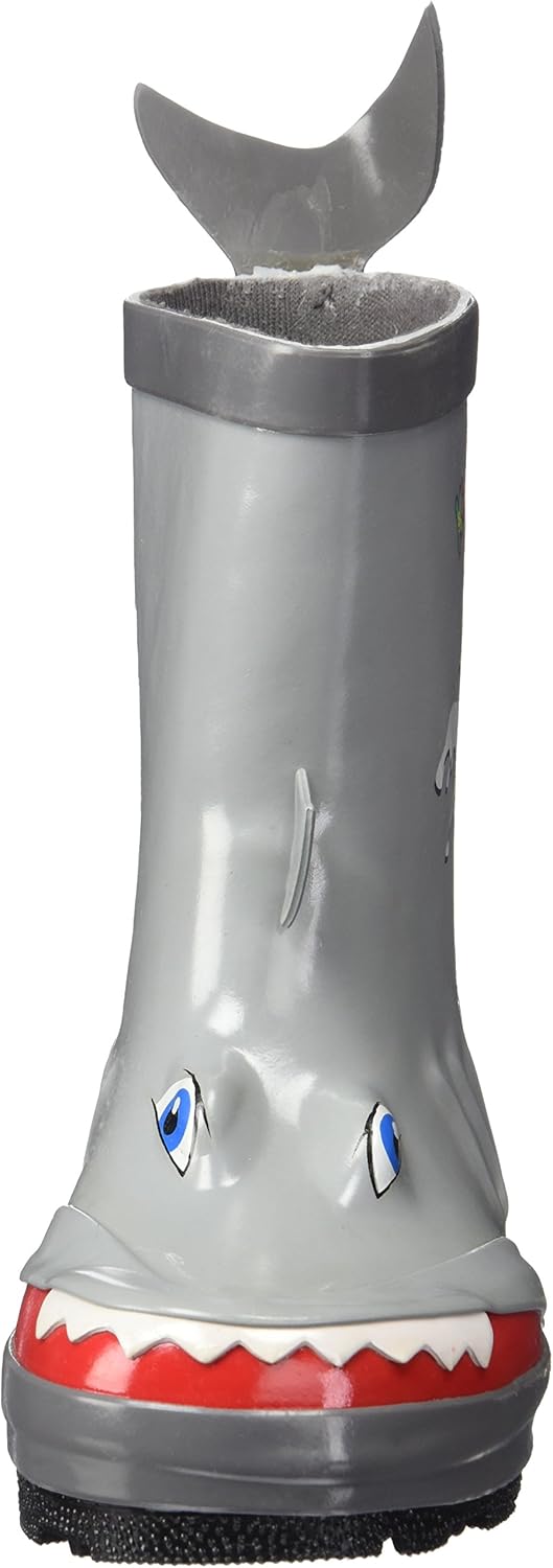 Kidorable Shark Natural Rubber Grey Rain Boots w/Fun Shark Tail Pull On Heel Tab