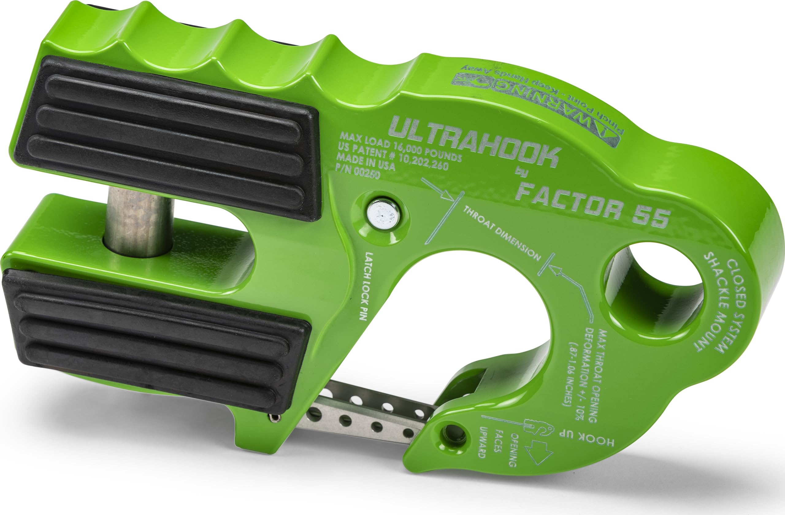 Factor 55 Ultrahook Closed System Shackle Pin Mount, Designed for Steel Cables and Synthetic Ropes - Green