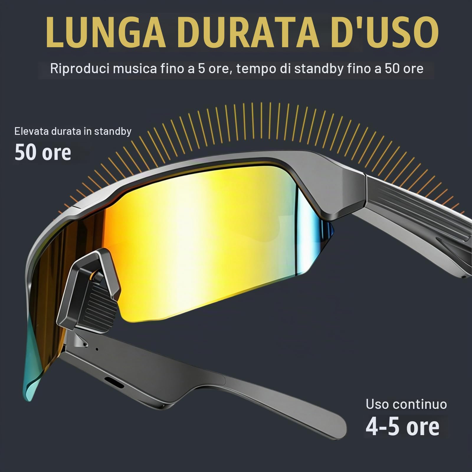 Occhiali da Ciclismo Intelligenti con Bluetooth, Stereo Senza Fili Audio, Occhiali da Sci, Cancellazione del Rumore, Protezione UV, Navigazione Vocale, Adatti per Alpinismo, Sciare e Corsa