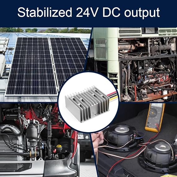 24 Volt Voltage Regulator, DC 10-36V Input, Fixed 24 Volt 4A Output, IP67 Waterproof Power Converter for Car, Truck, Boat, Vehicle, Solar System