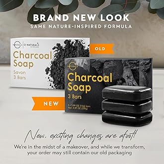 O Naturals Organic Soap Bar Set – Natural Bath & Body Soap Bars for Women & Men, Moisturizing Face and Body Bath Gift Collection, 3 Pack (Charcoal)
