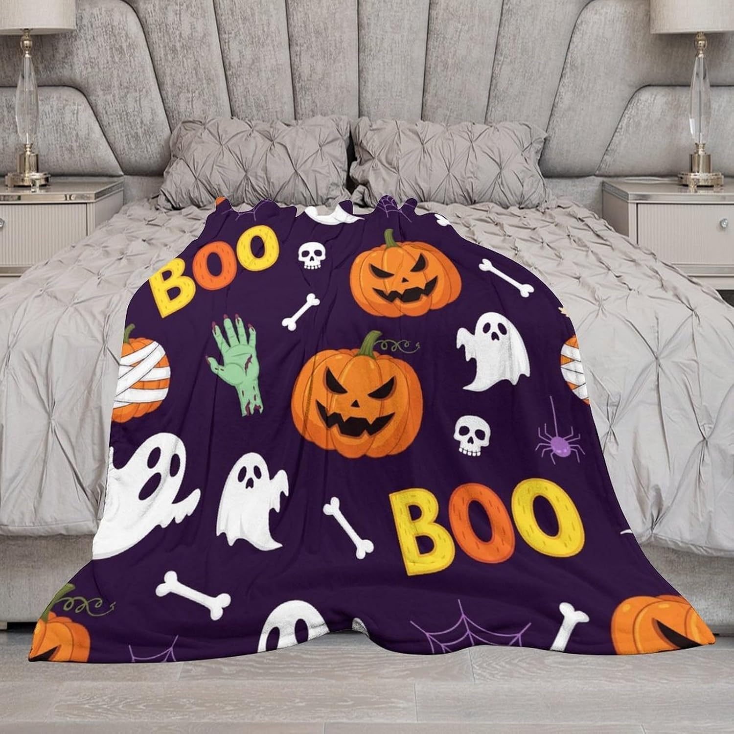 Throw Blanket Halloween Boo Ghosts Blankets Soft Warm Cozy Flannel Blankets for Couch Sofa Bed Livingroom Travel Home Decor 50"x60"