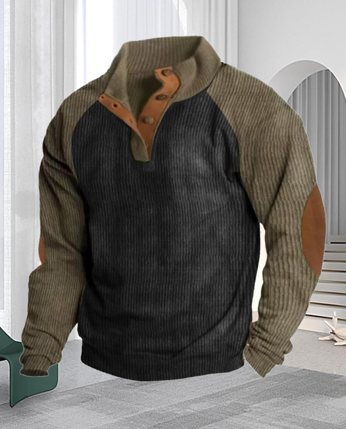 Western Sweatshirts for Men Aztec Retro Pullover Quarter Zip Sweatshirt Mens Stitching Color Fleece Sweatshirt - Image 4