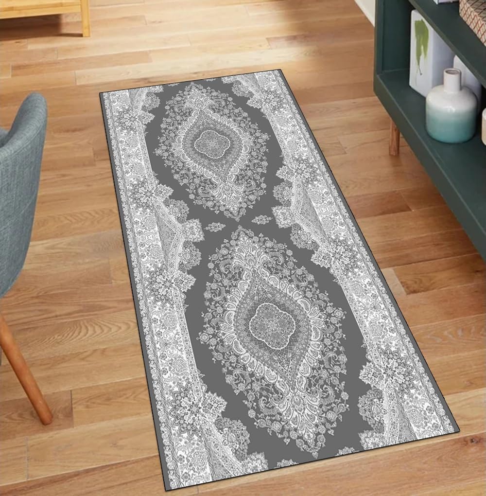 Alfombra de pasillo por metros lavable gris ideal para cocina vintage larga