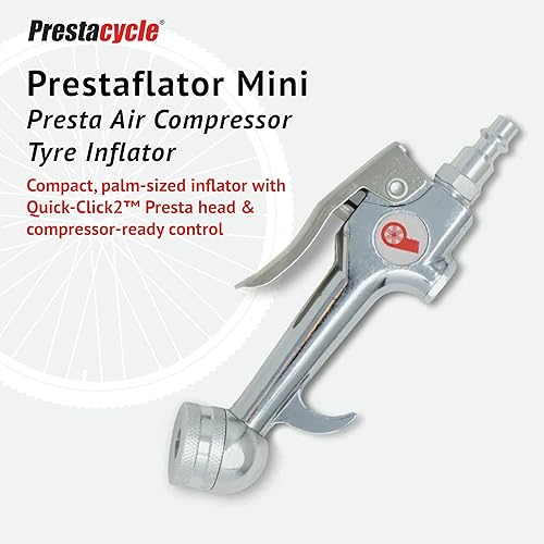 Miniatura 2 de Prestacycle Prestaflator Mini Pro, cabezal de inflado de neumáticos de bicicleta, válvula de bomba de aire de bicicleta PrestaSchrader, herramienta