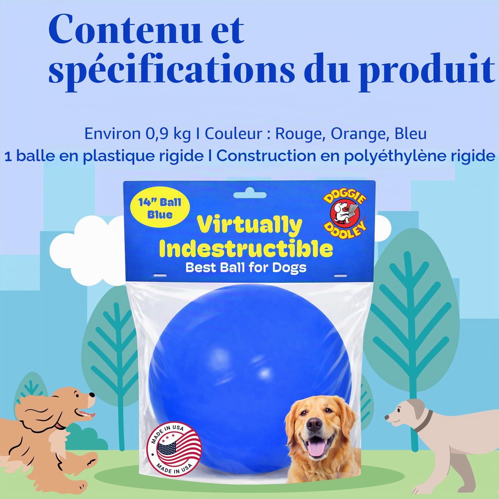 Doggie Dooley Balle pratiquement Indestructible pour Chiens, 35,6 cm (Les Couleurs Peuvent Varier
