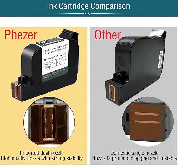 Phezer Original 42ml Black Quick Dry Solvent Ink Cartridge Replacement for 0.5inch/12.7mm Handheld Mini Inkjet Printers PC89 (Black)