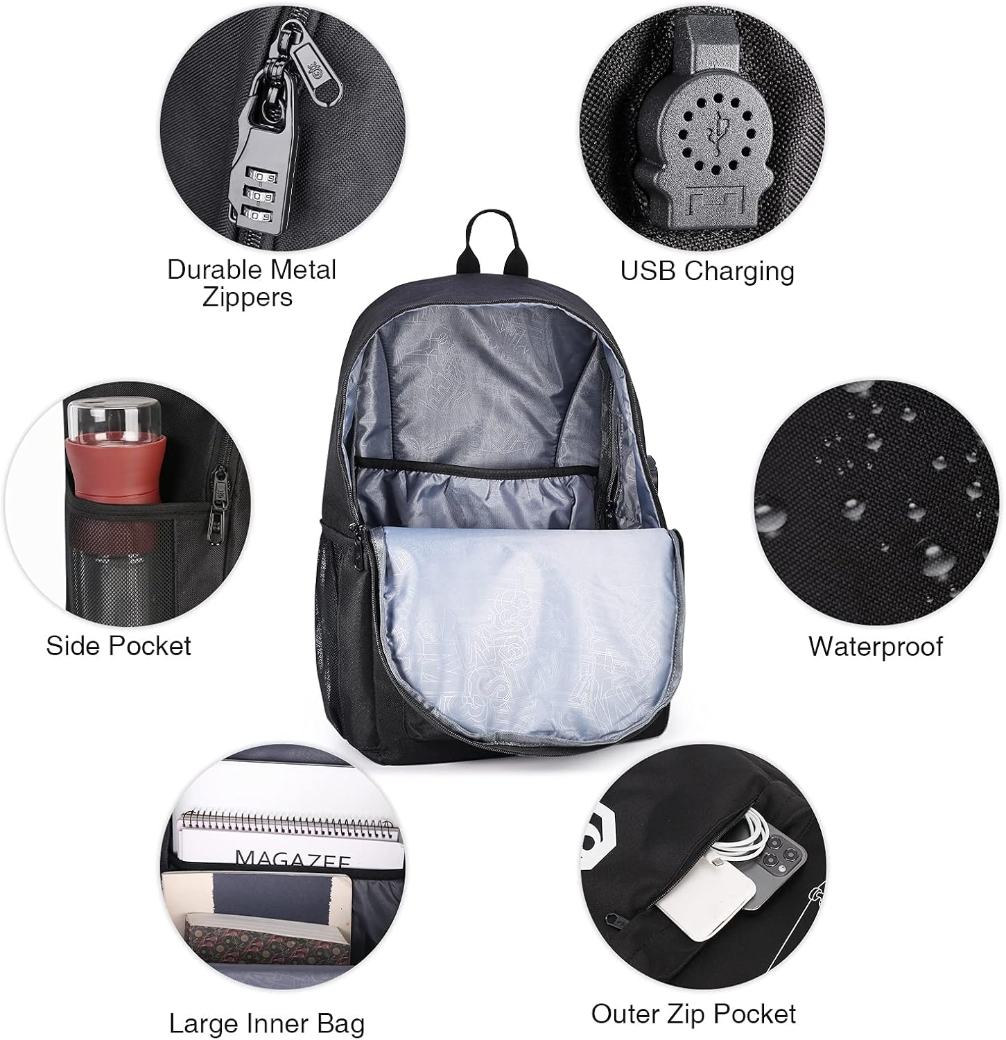 Skateboard Anime Luminous School Backpack with USB Charging Port, Anti Theft Lock, Sling Bag & Pencil Case for Teen Boys and Girls, College Bookbag Lightweight Laptop Bag, Black - Image 2