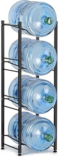 LIANTRAL Soporte para jarra de agua de 5 galones, 4 niveles, color negro, resistente, independiente, organizador de botellas de agua para oficina en