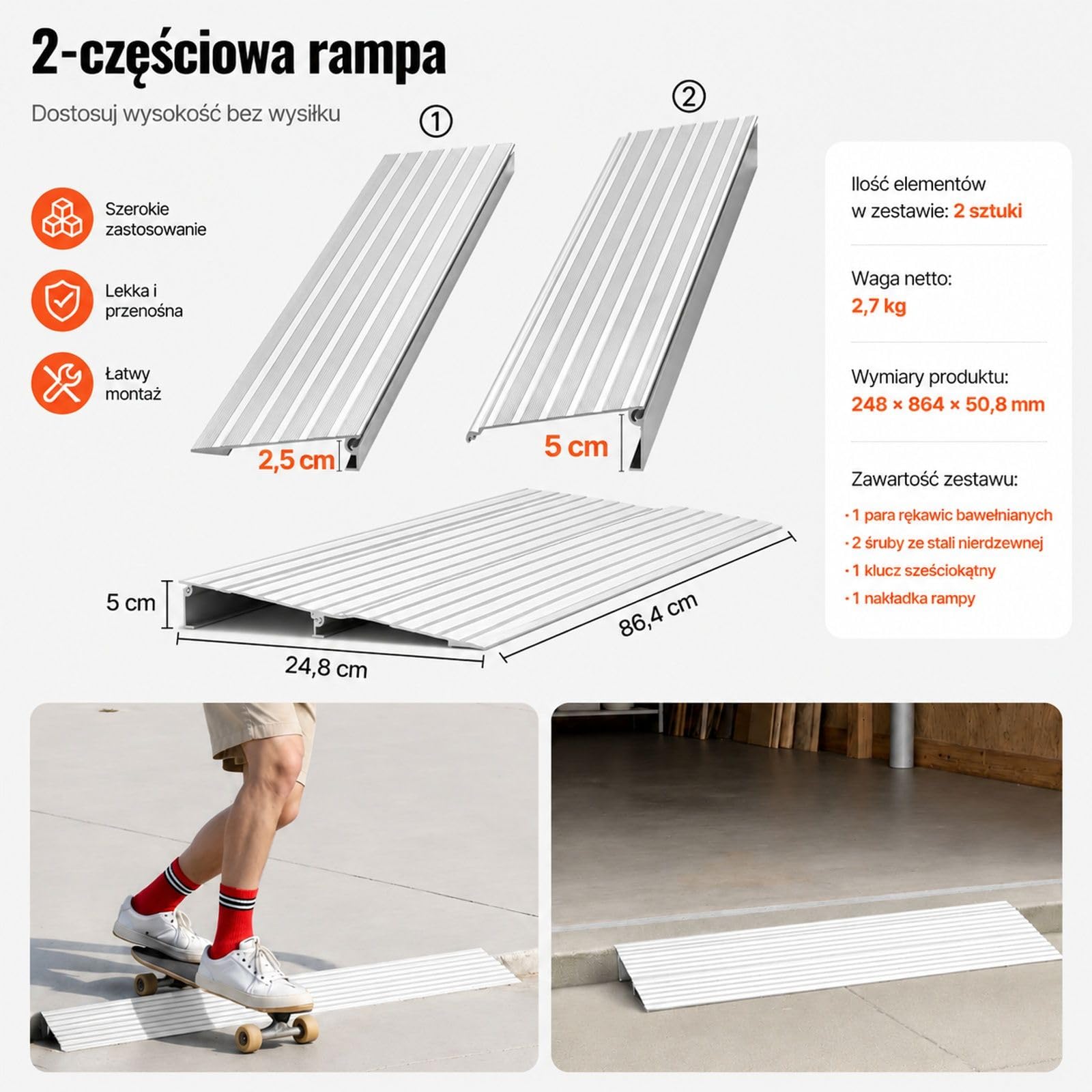 Rampa progowa ze stopu aluminium do wejścia domowego, stopni, ów, rowerów i trójkołowców