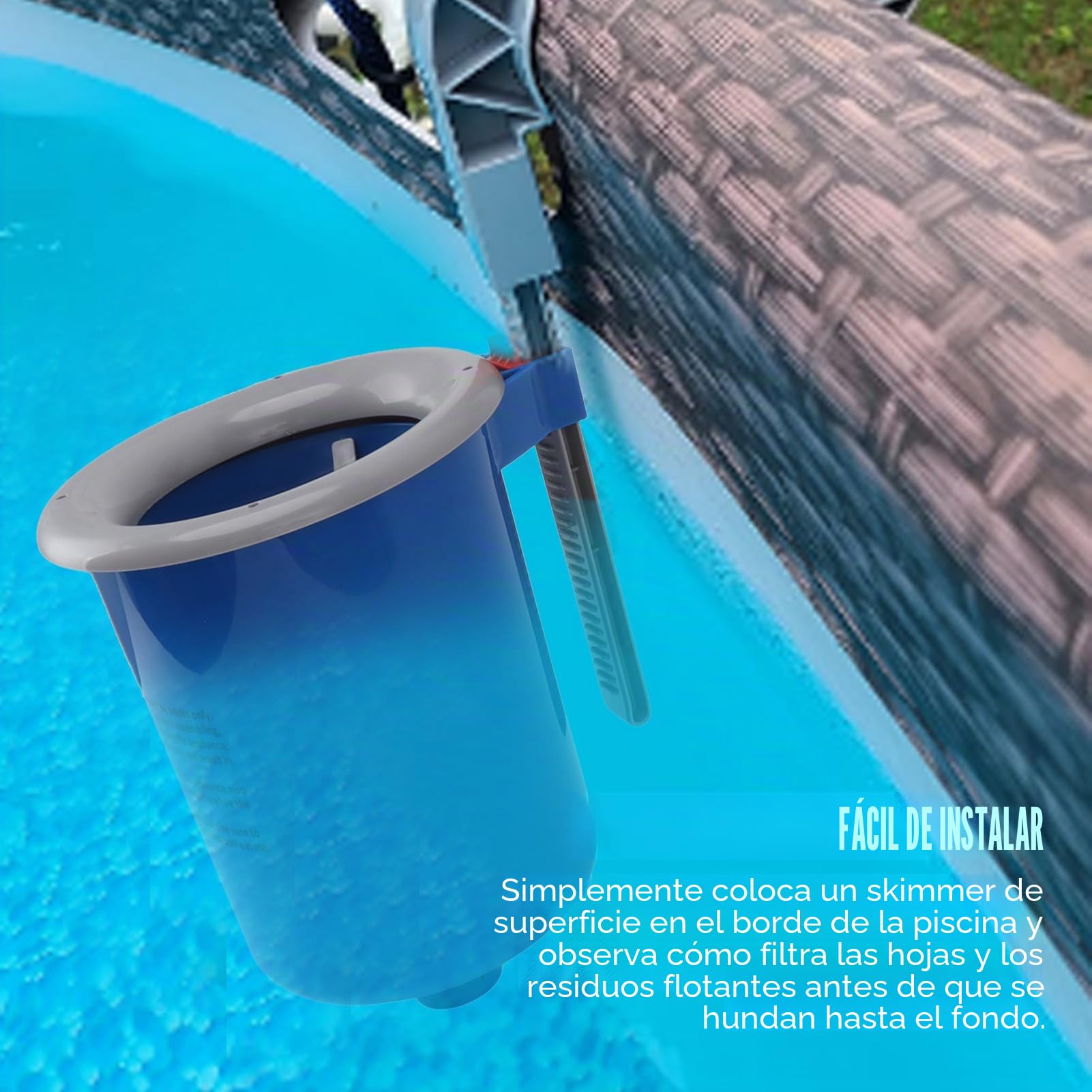 Skimmer de Superficie para Piscinas elevadas, Skimmer automático de Pared con Cesta de Filtro extraíble, Apto para Piscinas hinchables y con Estructura metálica