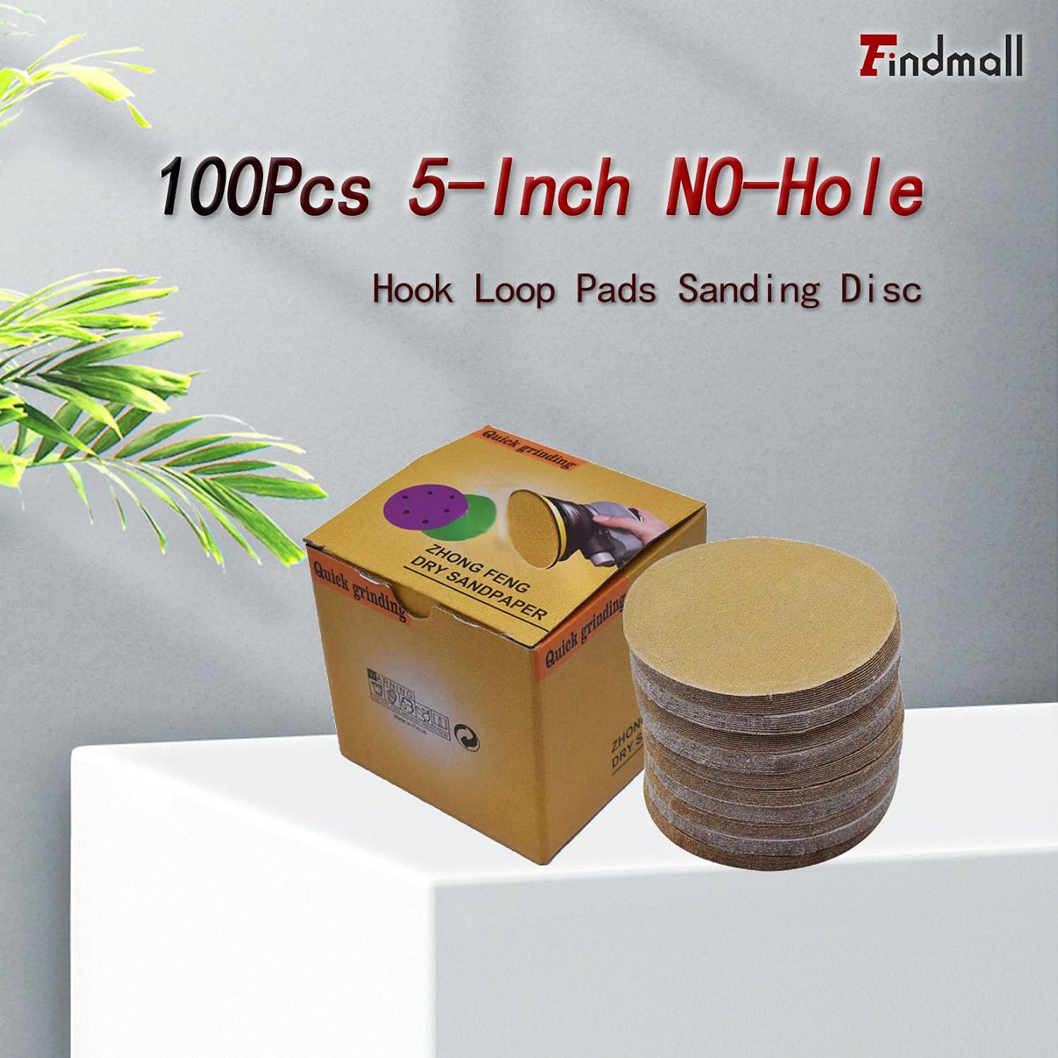 findmall Hook Loop Pads Sanding Disc 5-Inch NO-Hole 100Pcs Aluminum Oxide Round Flocking Sandpaper for Sanding Grinder Polishing Accessories (60 80 120 180 240 320) Grit (180grit)
