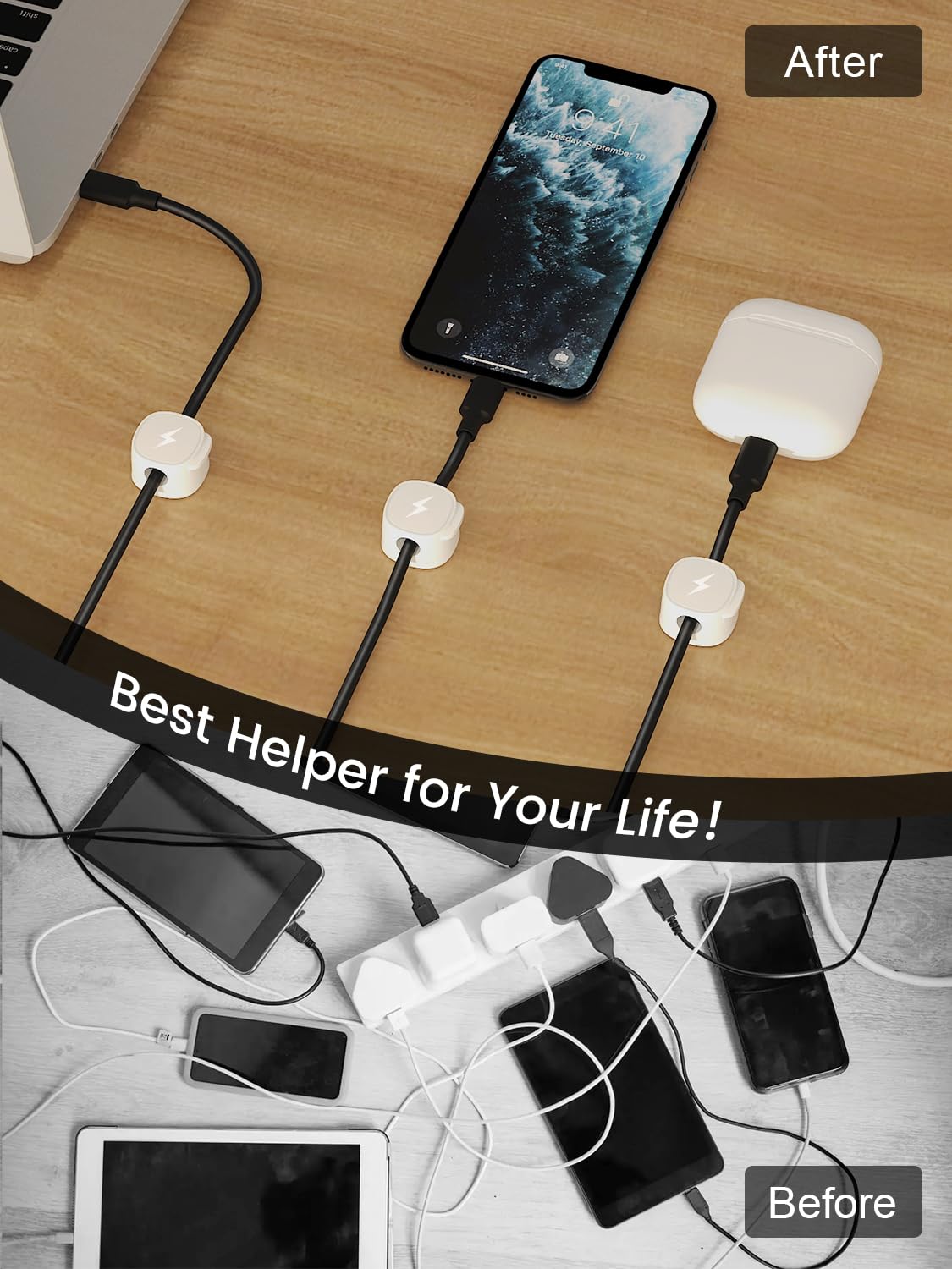 Paquete de 6 organizadores magnéticos para cables, soporte magnético para cables, color blanco