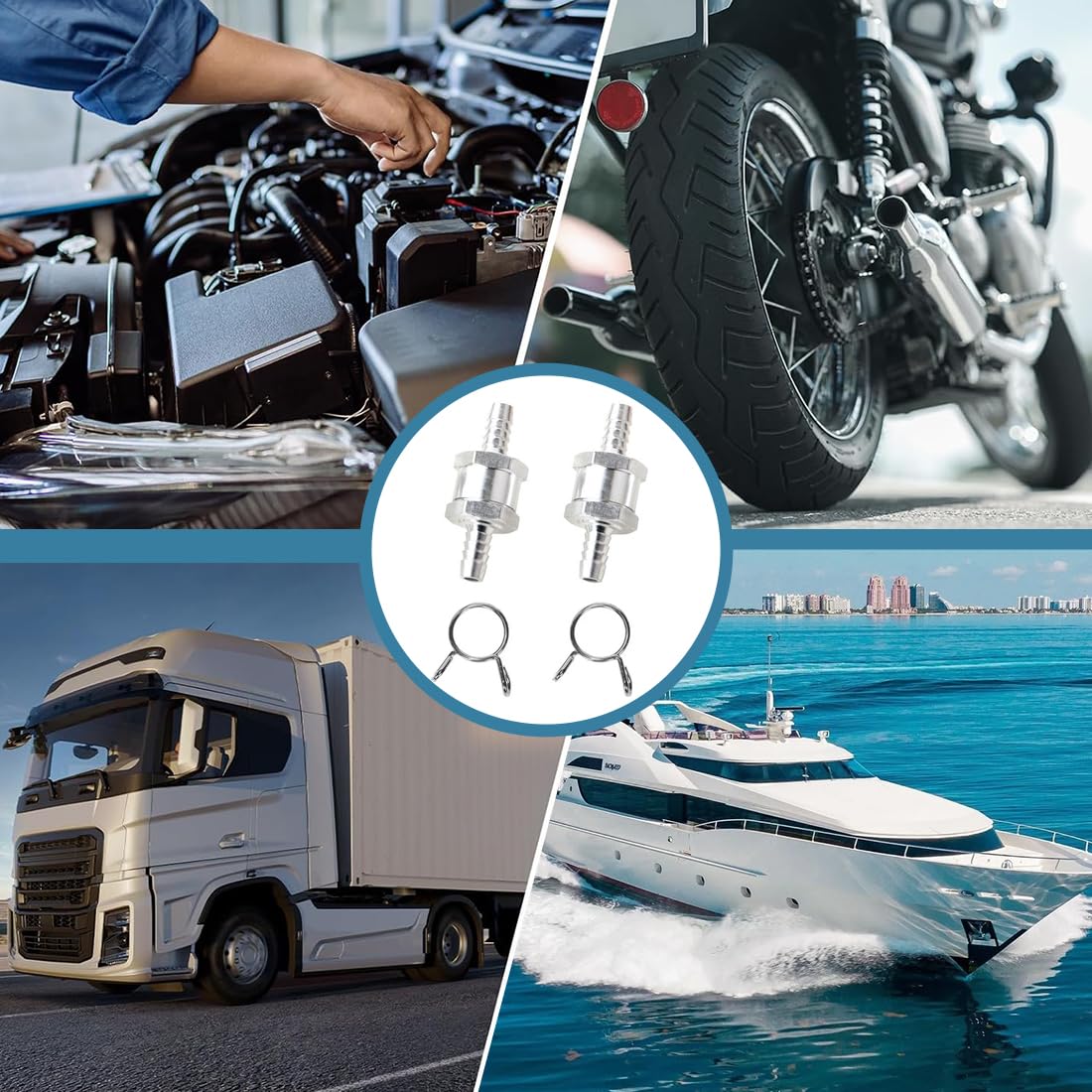 2 Stück Kraftstoff Rückschlagventil, 8mm Aluminium Ventil Rückschlagventil, Benzinhahn 8mm, für Öl und Wasser, Benzin, DieBsel, Auto, Boot, Motorrad, Vergaser, Niederdruck-Systeme