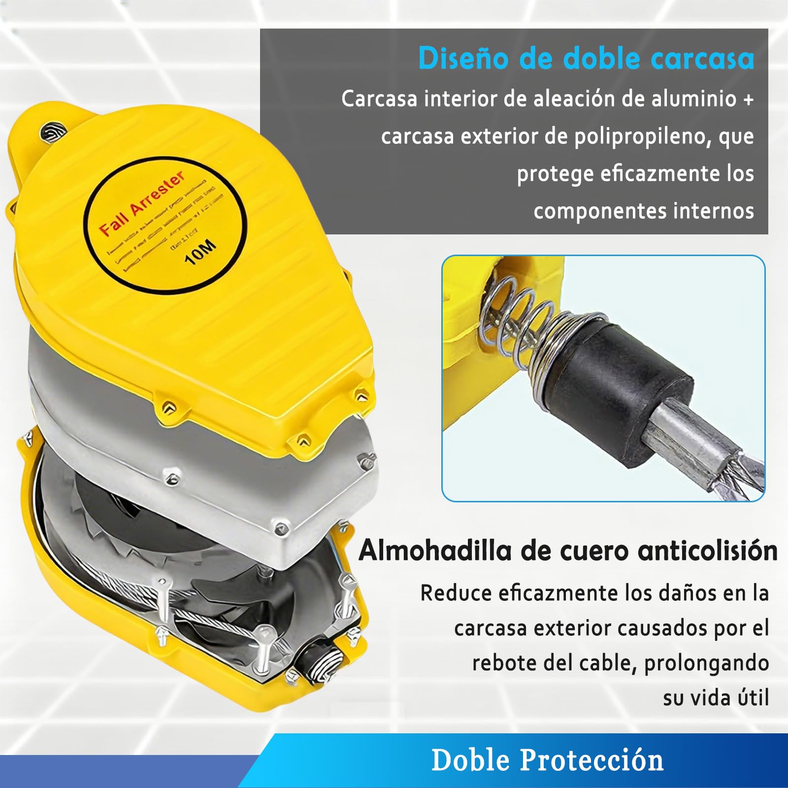 3m/5m/7m/10m/15m/20m dispositivo anticaidas retráctil Certificación CE，Amarillo：7m | Arnes Linea de Vida Retractil Tejado con Gancho Autoblocante, 150kg Linea de Vida Retractil Apto para Trabajos en Altura
