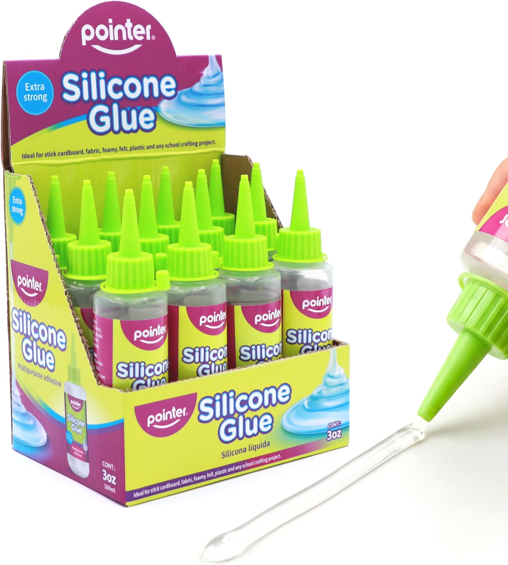 Pointer Silicone Glue Crystal Clear Multipurpose Adhesive for Craft, Art DIY Home Projects Wood Ceramic Plastic Flexible Transparent Household Precise Application Clear Finish Waterproof Seal - 12pack