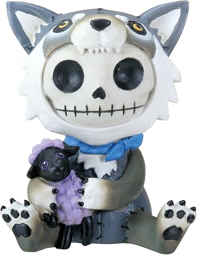 SUMMIT COLLECTION Furrybones Wolfgang Signature esqueleto en disfraz de lobo sosteniendo una oveja morada