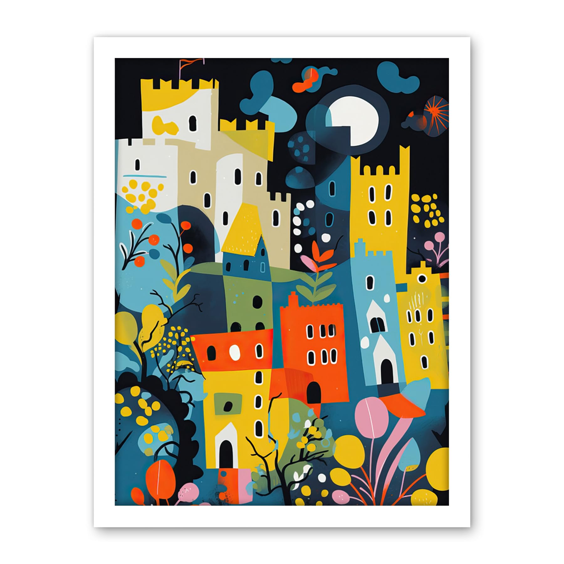 Artery8 Nottingham at Night Abstract Folk Art Cityscape Artwork Framed Wall Art Print 18X24 Inch