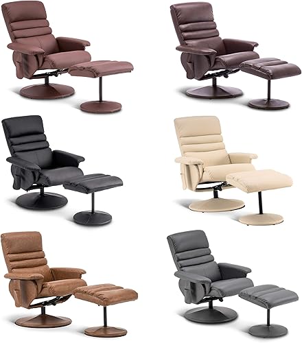 Miniatura 17 de MCombo Silla reclinable con otomana, silla reclinable con masaje, silla giratoria 360 de piel sintética, 7902 (gris oscuro) Gris