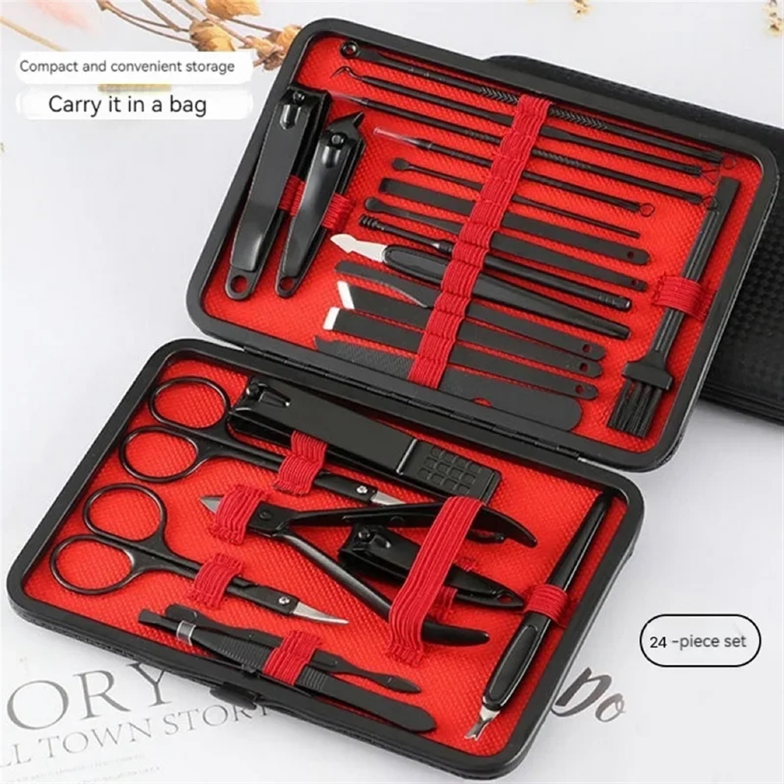 Set de cortauñas Juego de 24 cortaúñas acero inoxidable, pinza for cejas, aguja for el acné, tijeras, alicates, cuchillo pedicura, herramientas for eliminar piel muerta las uñas Viajes