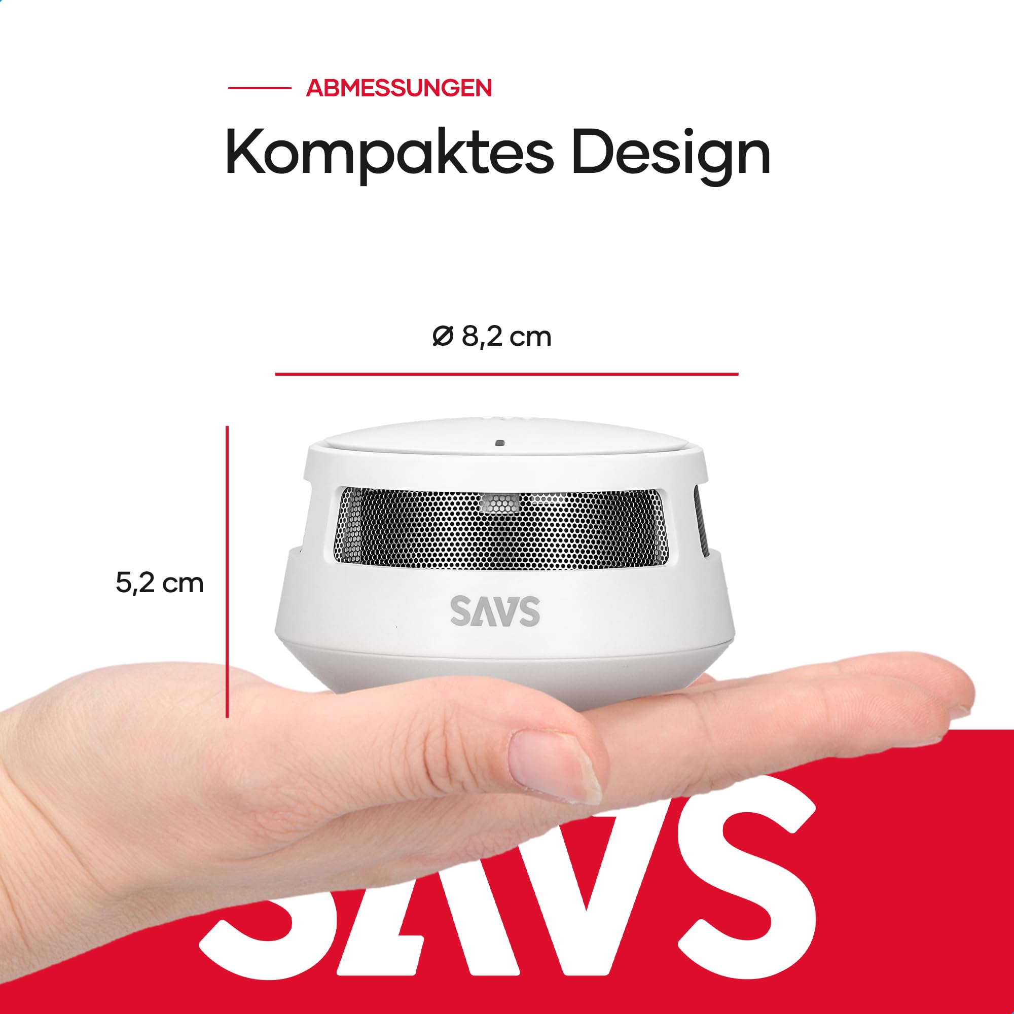 SAVS S10 Stand-Alone-Rauchwarnmelder - Integrierte 10-Jahres-Batterie - Optischer Doppelsensor - Fernbediente Mute-Funktion - Magnetische Montage ohne Bohren - Schlankes Design - Weiß - 10er Set