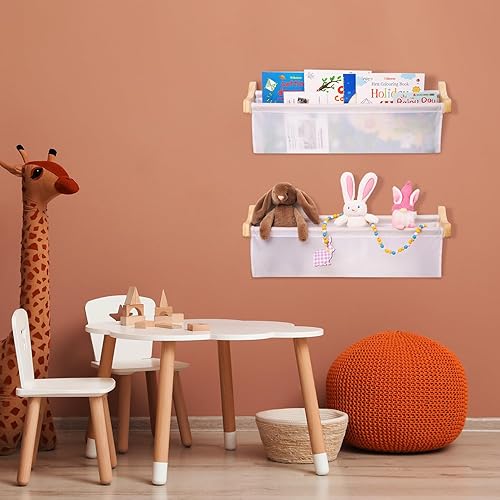 Miniatura 2 de Estantería infantil para habitación, estantes flotantes montados en la pared, estantes para libros de guardería, madera duradera y tela Oxford,