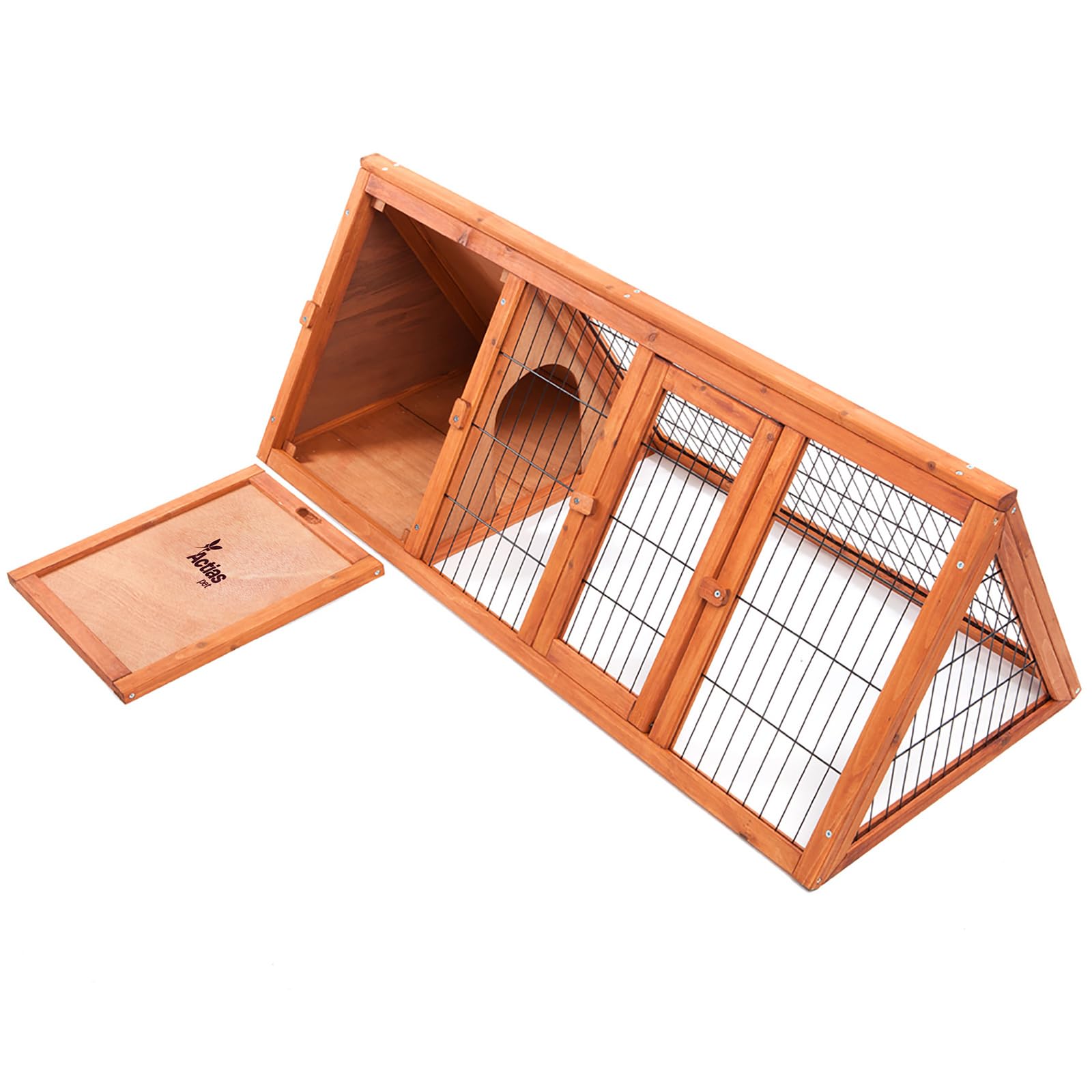 Actiaspet - 46" Wooden Triangle Rabbit Hutch | Weatherproof Outdoor Small Animal Shelter