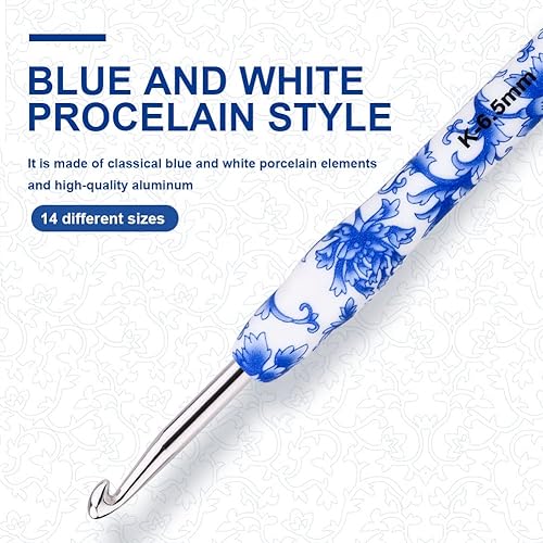 Miniatura 10 de BCMRUN Ganchos de ganchillo 14 piezas con patrón de flores de 0089in B-0394in N agujas de ganchillo de metal de agarre suave para tejer y