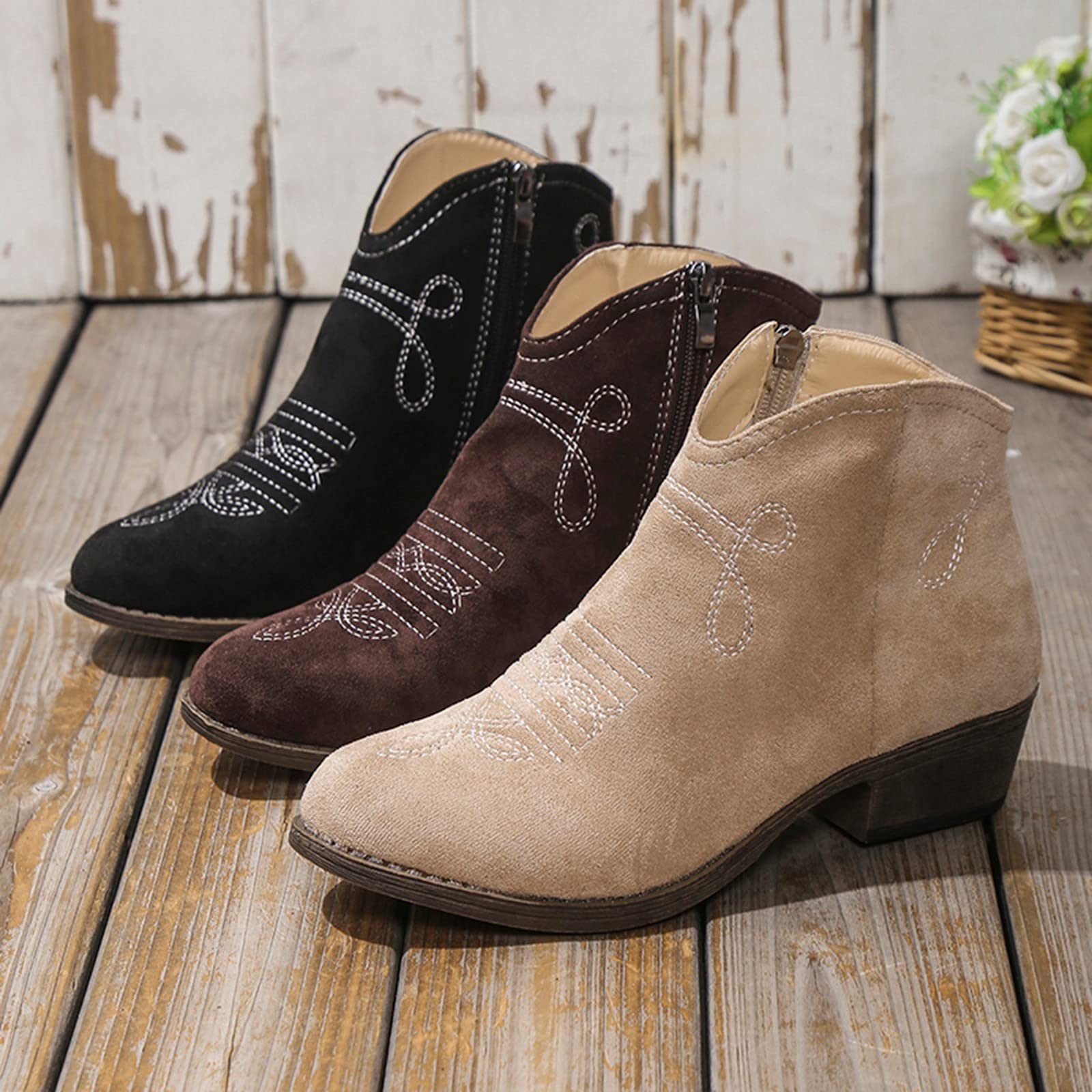 Generisch Botas de vaquero para mujer, botas de verano, botines para festival, botines moteros, hippie, botas de equitación