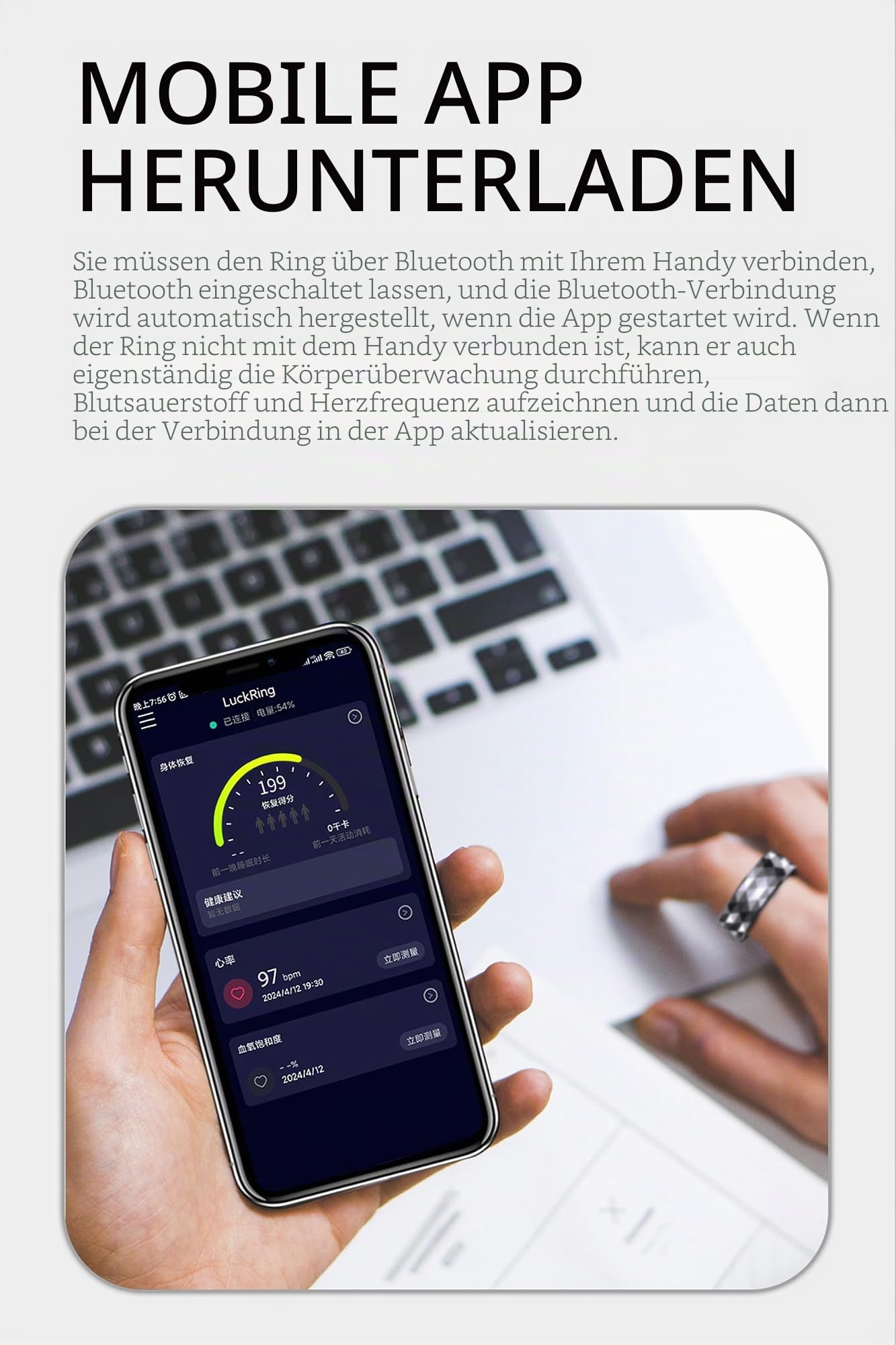 findtime Smart Ring Android Smartringe für Damen Herren Fitness Tracker Ring Pulsmesser iOS Smartring Fitness Ring Tracker Finger Schlaftracker Gesundheits Tracker Schrittzähler Kalorien Silber