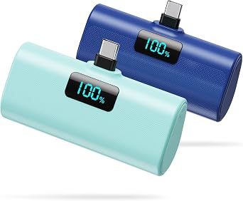 [2-Pack]Portable Charger for iPhone 16/15 Series,5200mAh PD USB C Power Bank Built-in USB-C Connector,Battery Pack Compatible with iPhone 16/16 Plus/16 Pro/16 Pro Max/15 Series,Android Blue+Green