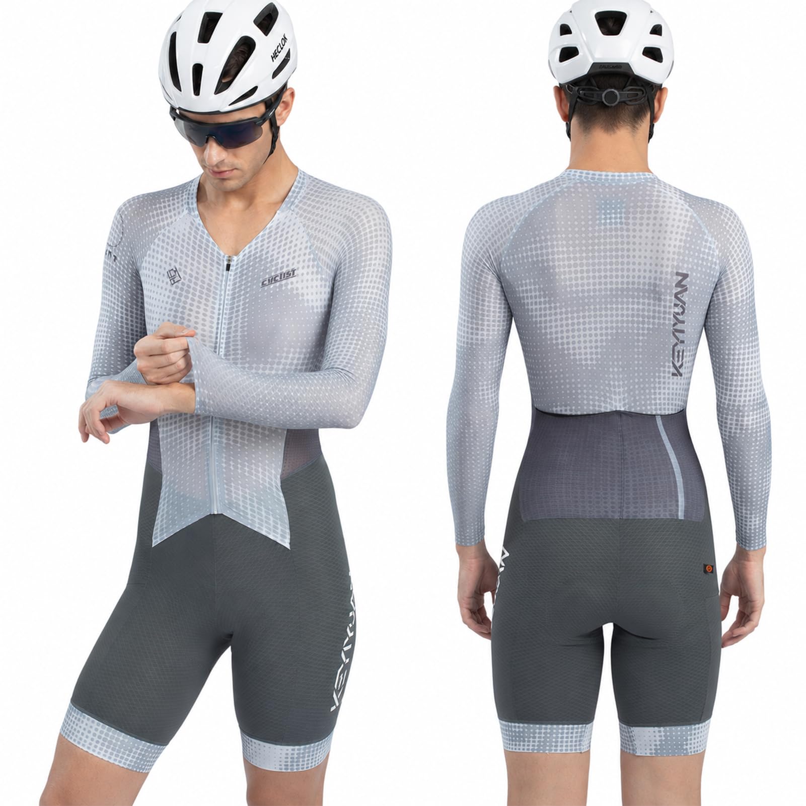 Tuta Ciclismo Uomo Manica Lunga – Aero, Fondello Alta Densità | Traspirante, asciugatura rapida, 3 tasche posteriori, UPF 50+, protezione UV, per ciclismo su strada & triathlon