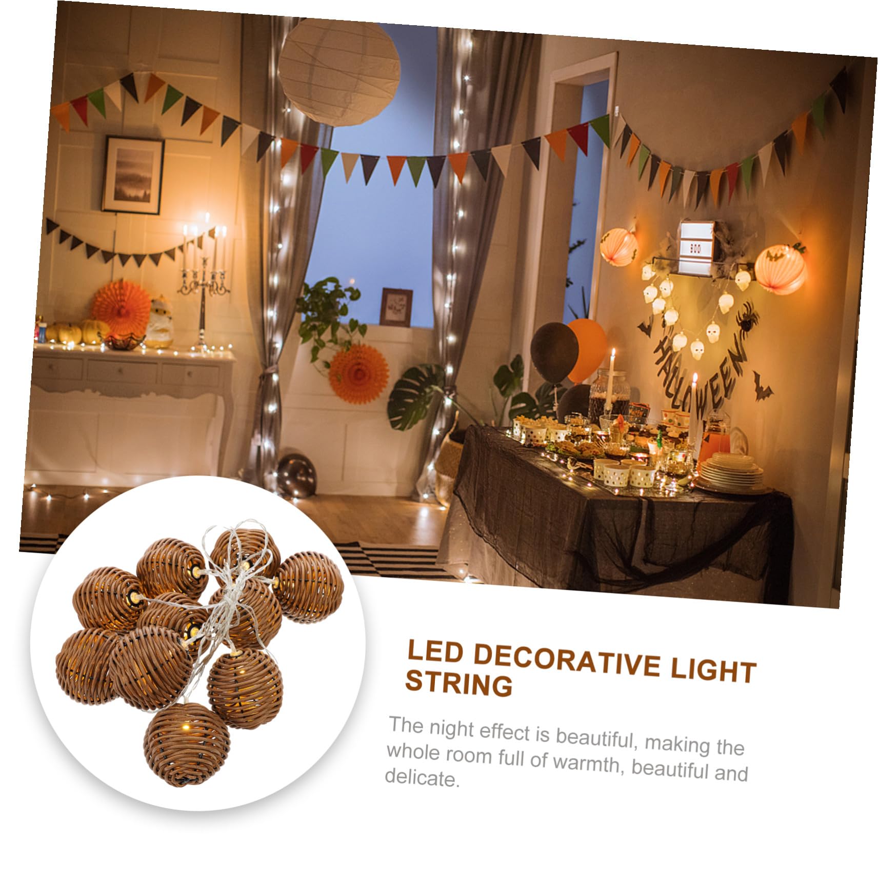 TOYANDONA Imitations Rattan Licht LED Dekorationslichterkette 1 Satz Braun | Kunststoff und Eisen, Batteriebetrieben mit 3 Aa Batterien, für Hochzeit und Party