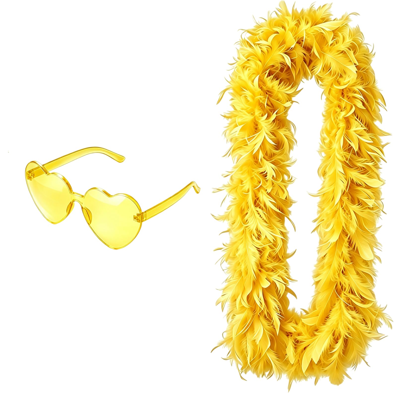 Moorlan ginger yellow Feather Boa 2m with Heart Rimless Sunglasses — image 1