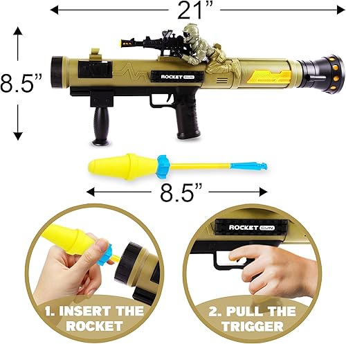 Miniatura 2 de ArtCreativity Lanzacohetes de juguete, pistola RPG con 3 cohetes de espuma, lanzacohetes iluminados para niños, sonido fresco, vibración y efectos
