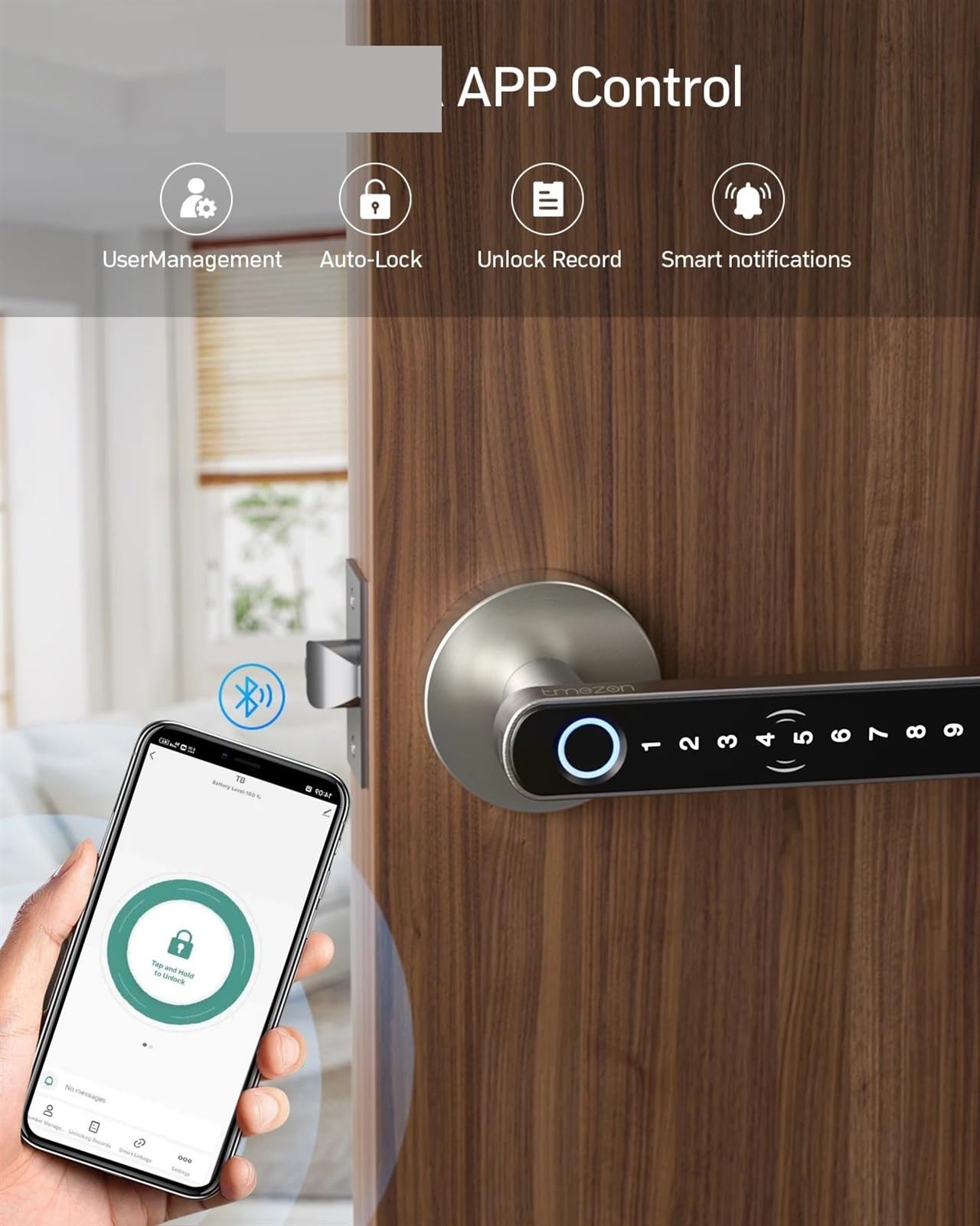 Serrure Connectée Serrure de porte intelligente à empreintes digitales, serrure de porte d'entrée sans clé avec poignée, cartes APP/IC/Codes/clés/empreintes digitales, électronique biométrique