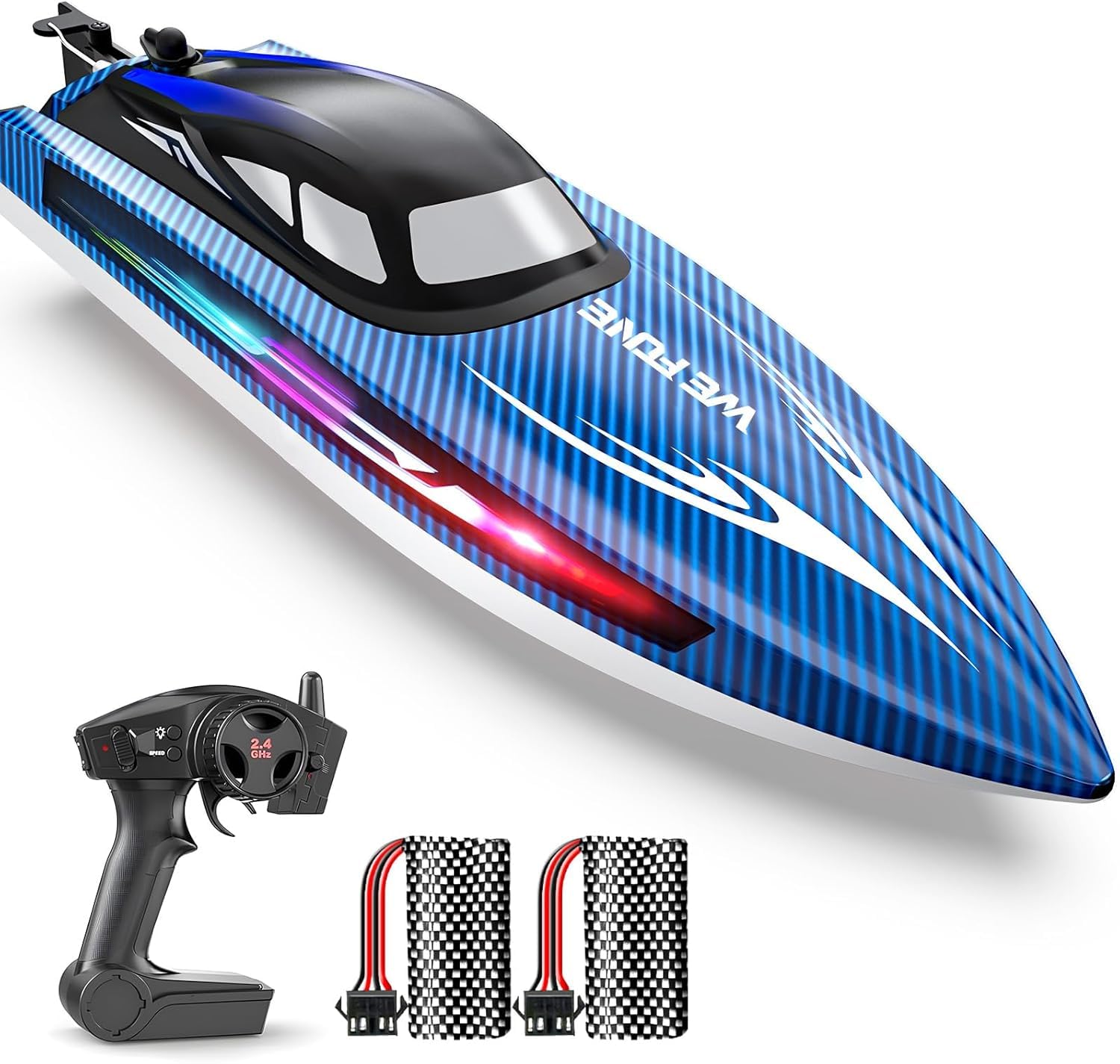 Op Afstand Bestuurde Boot 2.4GHz Helmsyde RC Speedboot Met Lichtjes, 2 Oplaadbare Batterijen En Alarm - Leuk Voor Kids & Volwassenen, Ideaal Voor In Het Zwembad Of Meer! Teak Boot