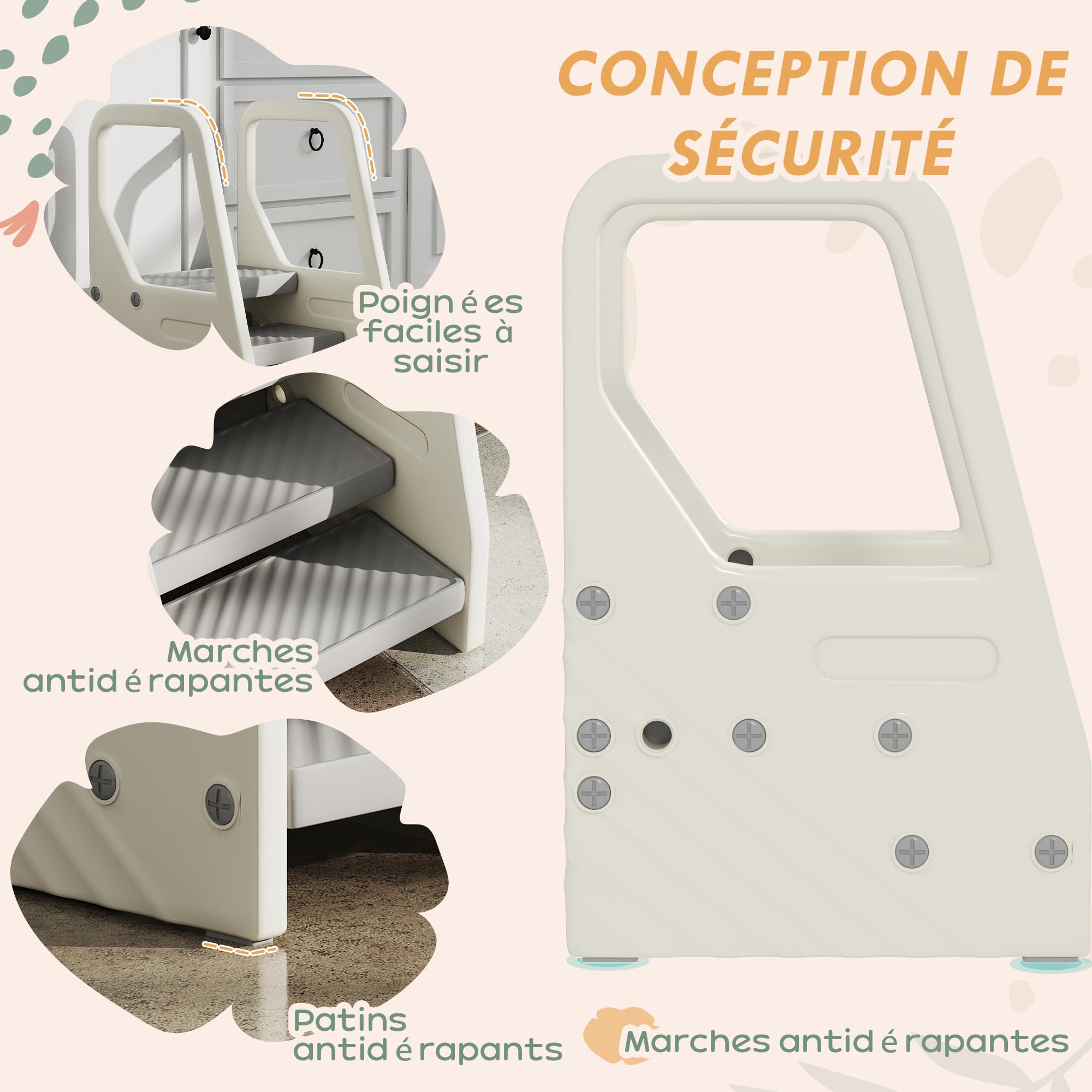 AIYAPLAY Marchepied Enfant, escabeau 3 marches pour Enfants, hauteurs réglables, de 3 à 2 marches, avec poignées, Patins antidérapante, pour Salle de Bain, Cuisine, Toilettes, Gris