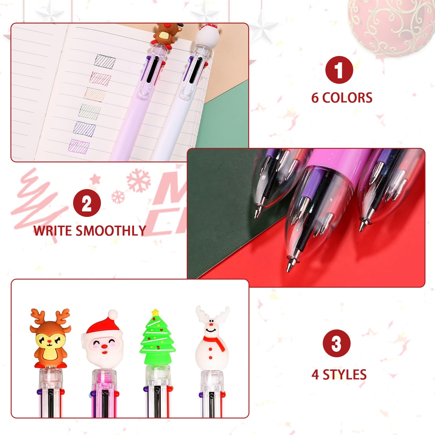 Penne 0.5 Mm Per Calendario Avvento Gadget Natale LATERN 32 Pezzi Penne A Sfera Natalizie, 6 In 1 Penna Navetta Retrattile Multicolore 18CM Albero Di Natale Pupazzo Di Neve Renna Babbo Natale