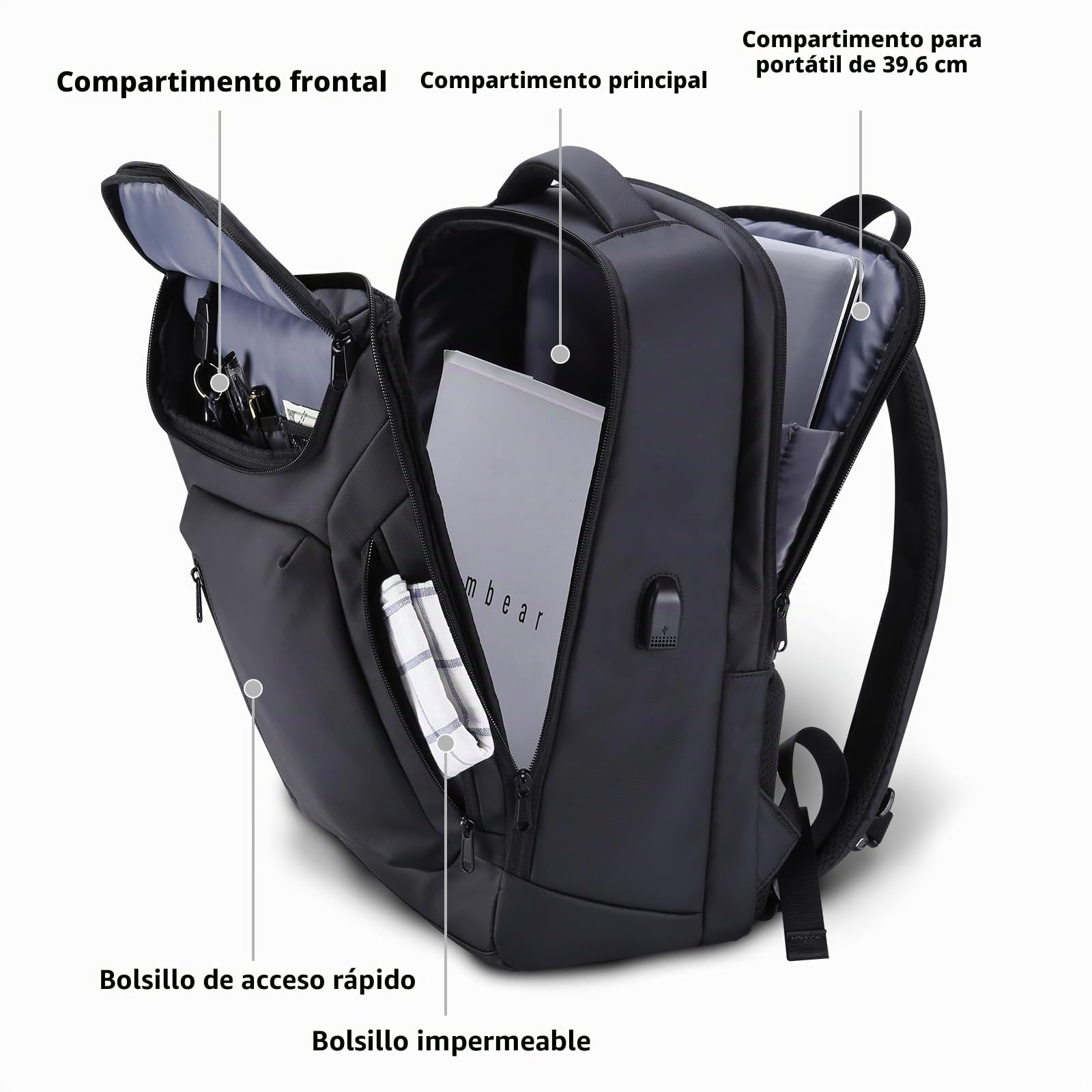 HOMIEE Mochila Ordenador Portátil de 15.6/17 Pulgadas Mochila Trabajo Viaje Escolar Equipaje de Mano Mochilas Cabina Avion Impermeable Mochilas para Portatil Hombres Mujeres