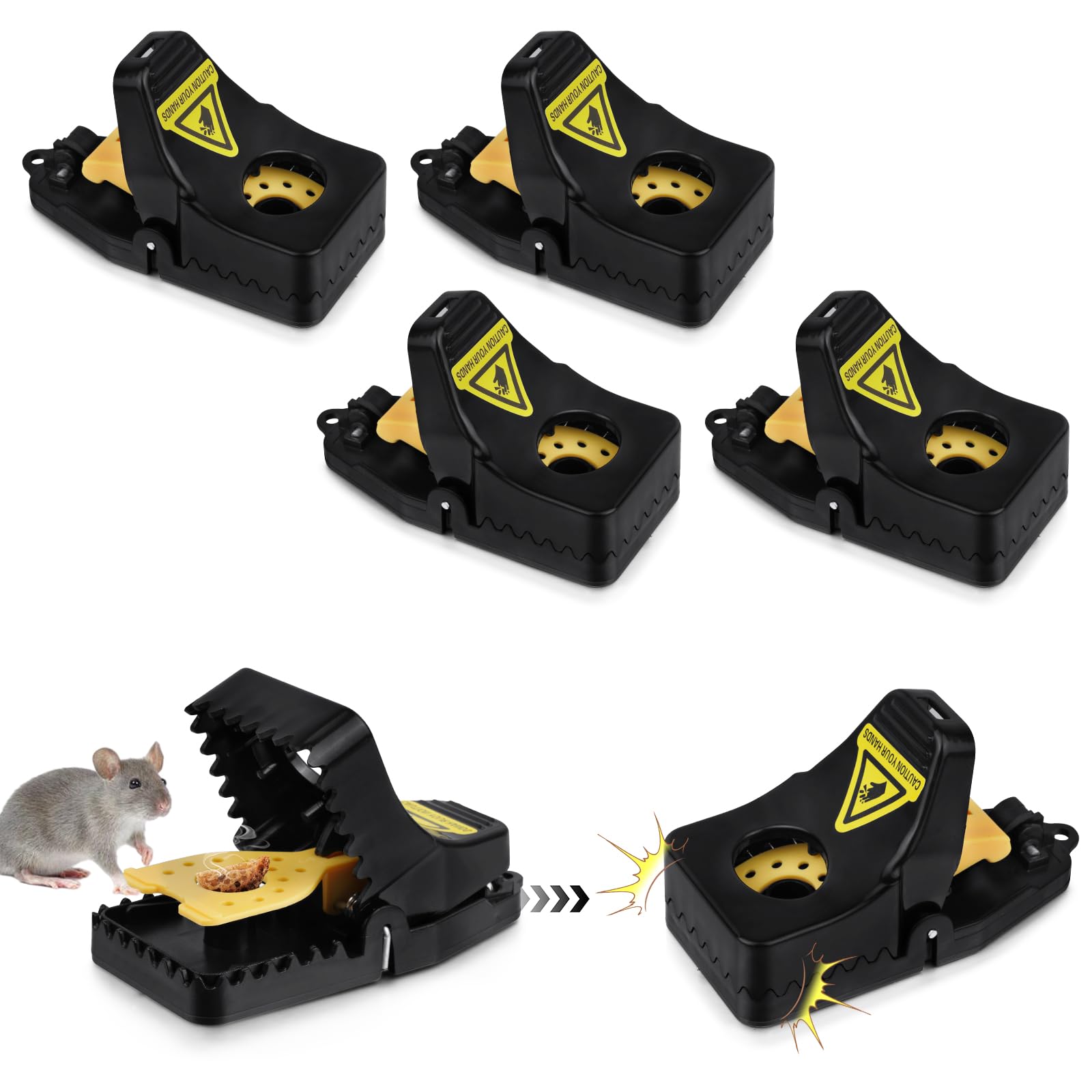 Flintronic Mausefalle, 4 Stück Rattenfalle Schlagfallen, Wiederverwendbar Mouse Trap Profi, Robust und Langlebig, Rat Trap für Drinnen und im Garten