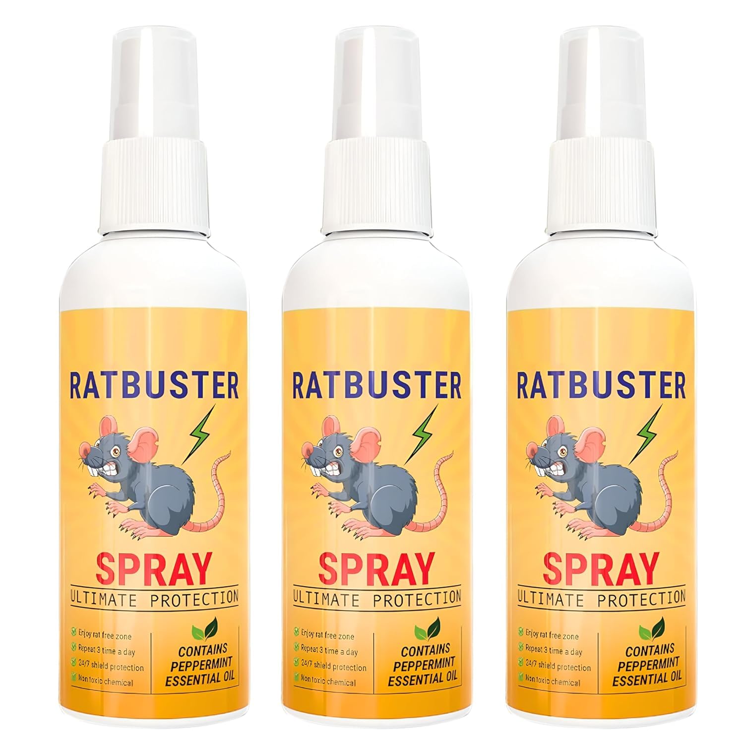 Ratbuster Rat Repellent Spray, Pack of 3, Ultimate Protection | Peppermint Essential Oil, Non-Toxic Formula, 24/7 Shield Protection, Rat-Free Zone, 3x Daily Use-image-10